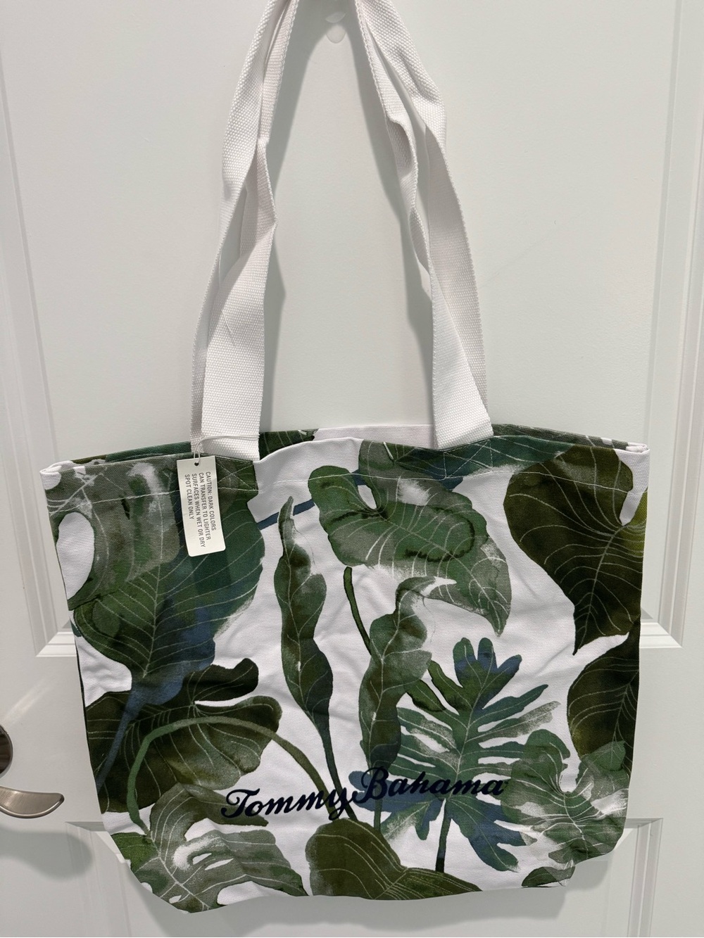 Tommy Bahama White Tote with Green Tropical Leaf Print NWT